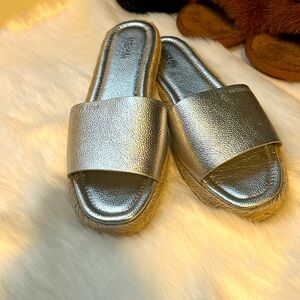 Michael Kors, leather flat silver sandal no box